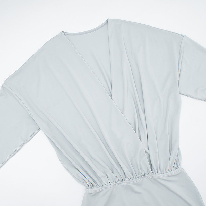 Women's Autumn Street Sexy Deep V Bat Sleeves Long Sleeve Dress 28