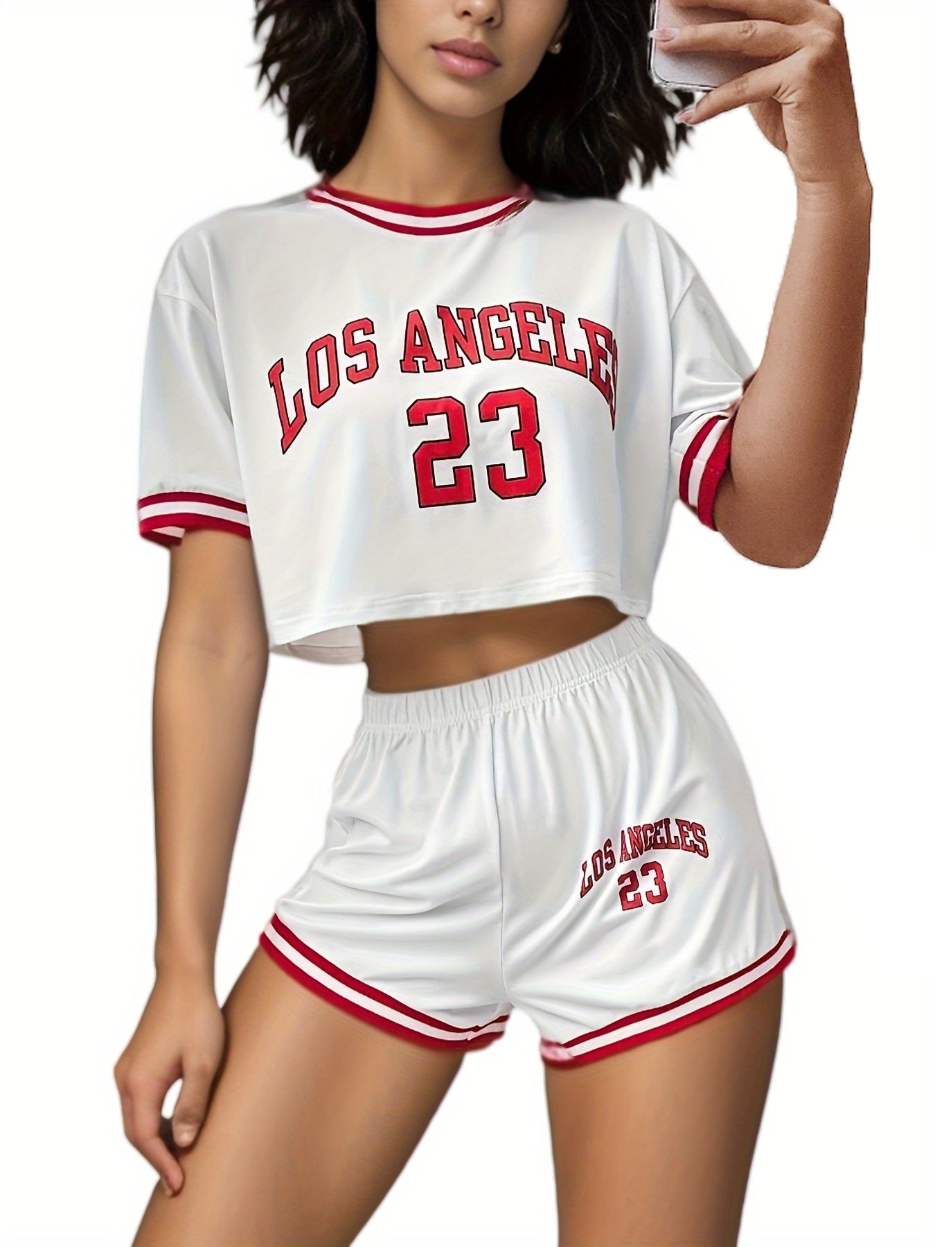 Women short-sleeved Top shorts Letter printed Two-piece set 3