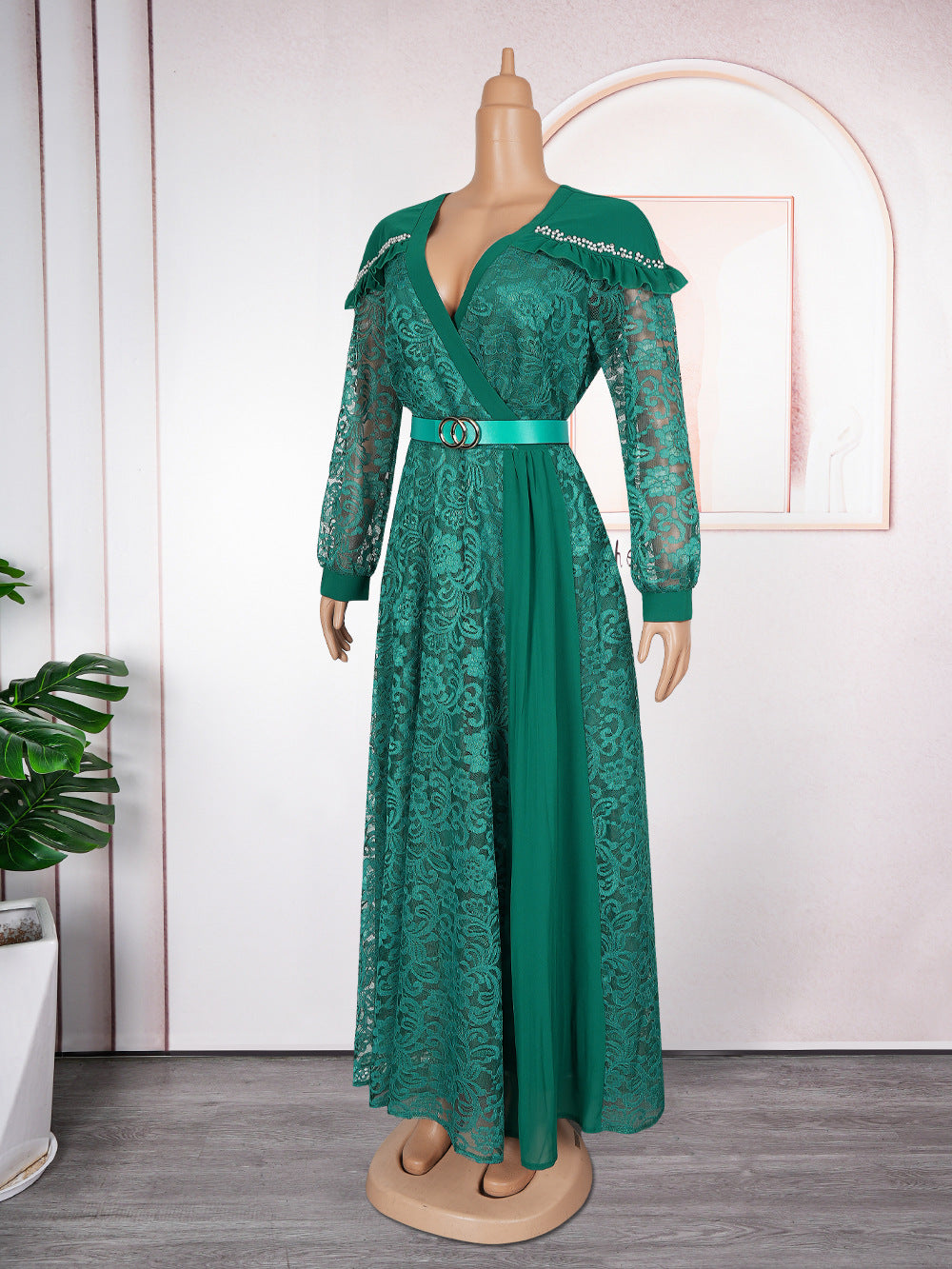 Plus Size Women Patchwork Lace Elegant Maxi Dress 13