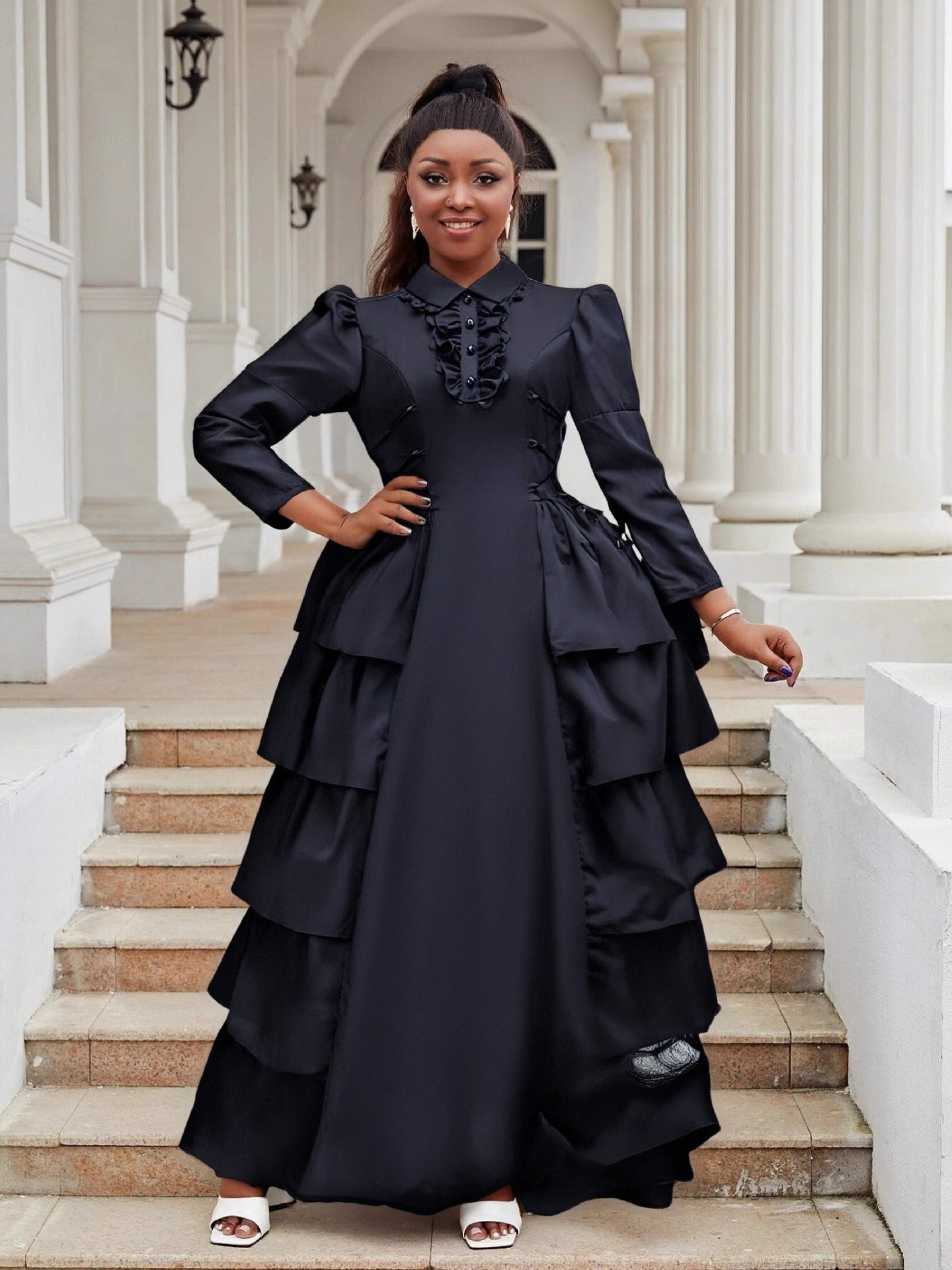 Black Ruffled Plus Size Long Cake Dress 6