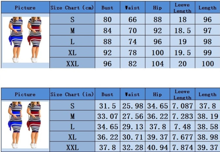 Women Summer Red Striped O-Neck Casual Dress 3