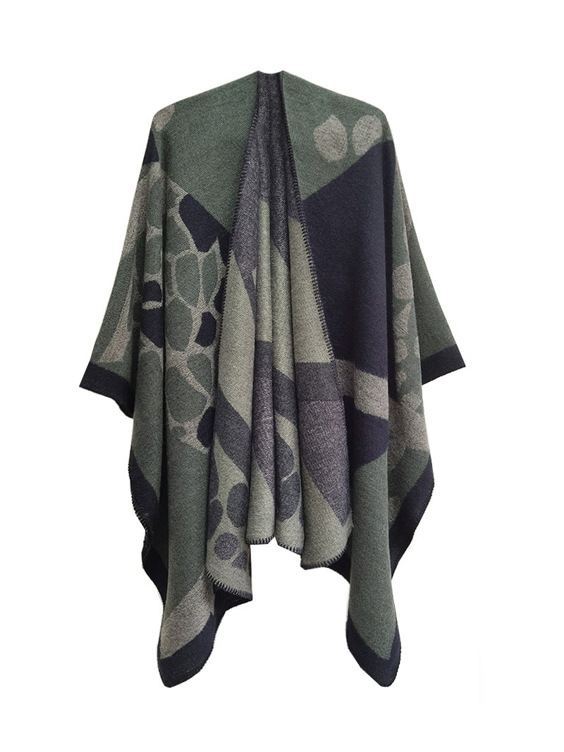 Women jacquard cape camouflage slit shawl 29