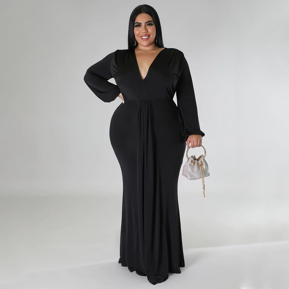 Fall Fashion Plus Size Women's Sexy Nightclub Dress Irregular V-Neck Dress