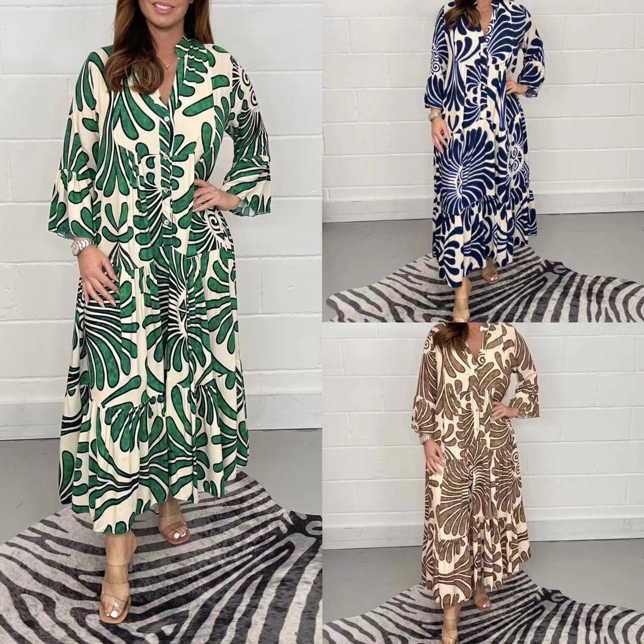 Fall Winter Women's Printed Loose Casual Dresses 3