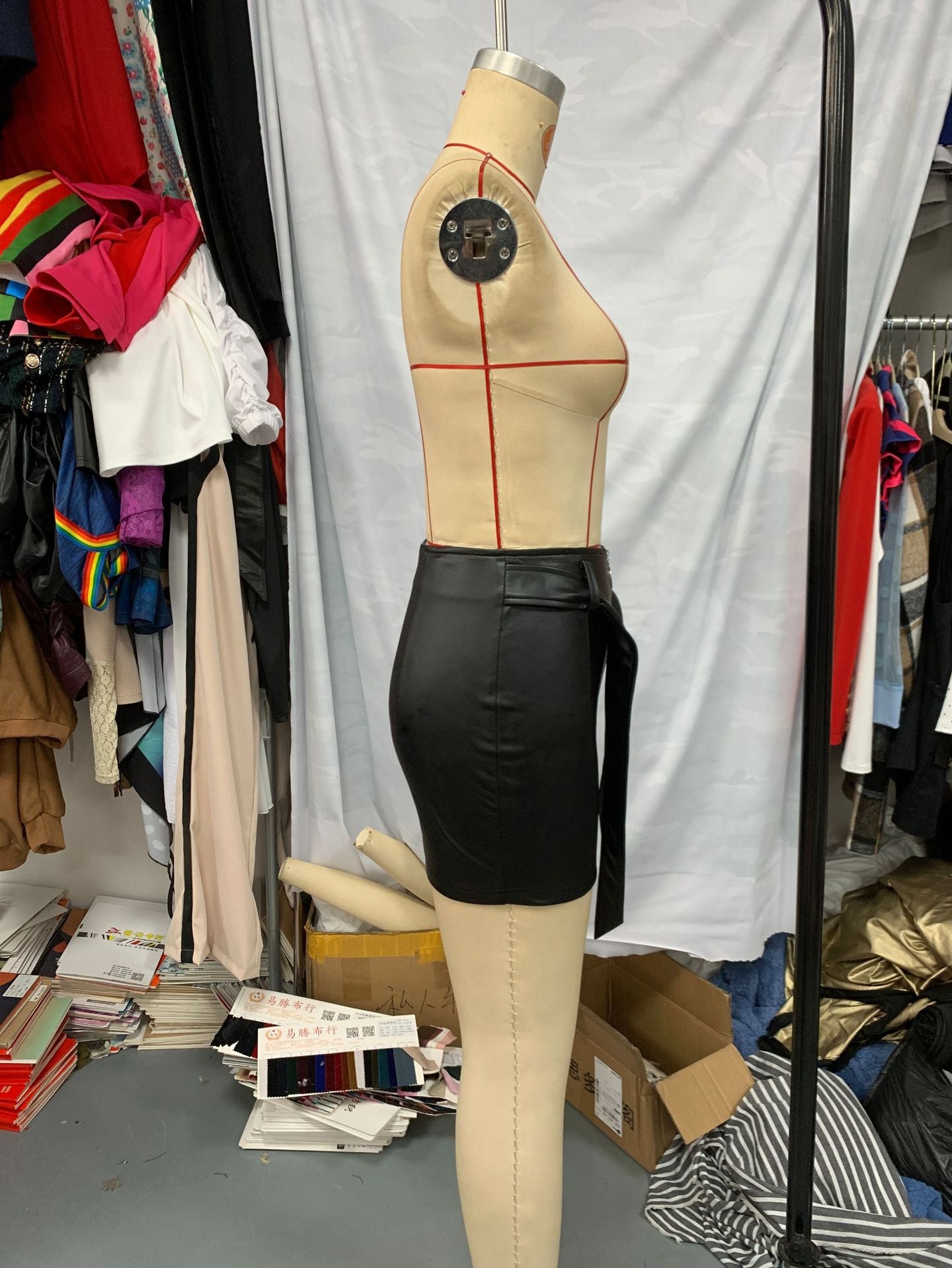 Zipper Sexy High Waist Lace-Up Short Leather Skirt 6