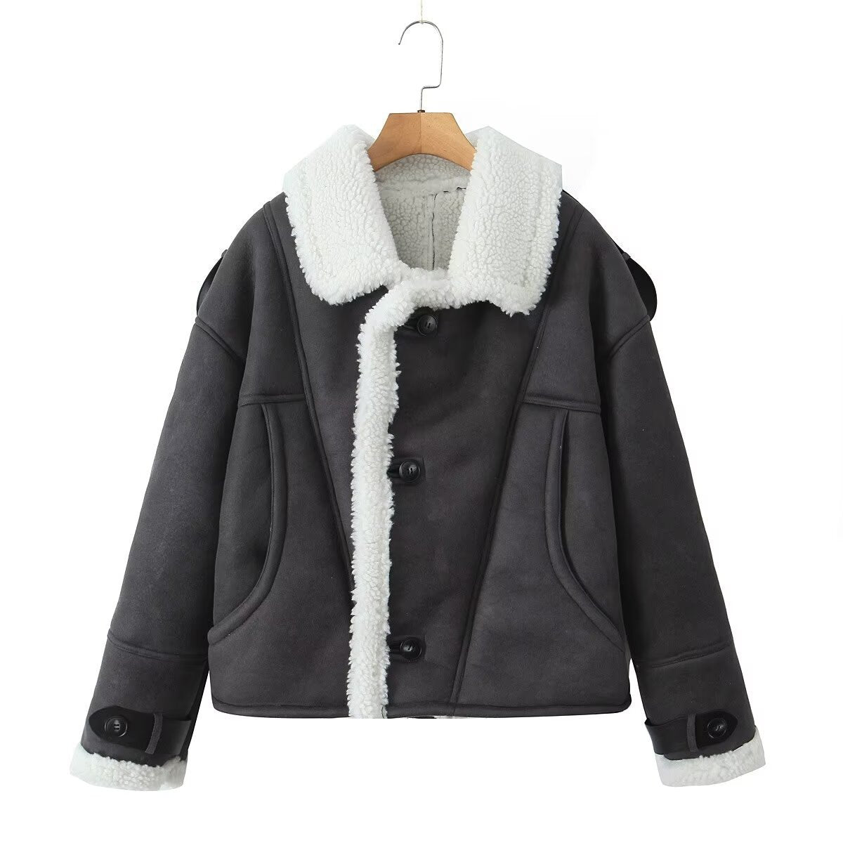 Women winter Turndown Collar lamb wool warm jacket 4