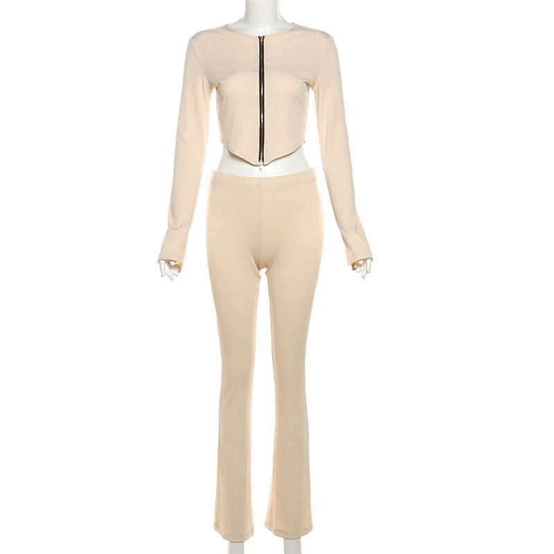 Women Sexy Long Sleeve Crop Top and Long Pants Two Piece Set 11