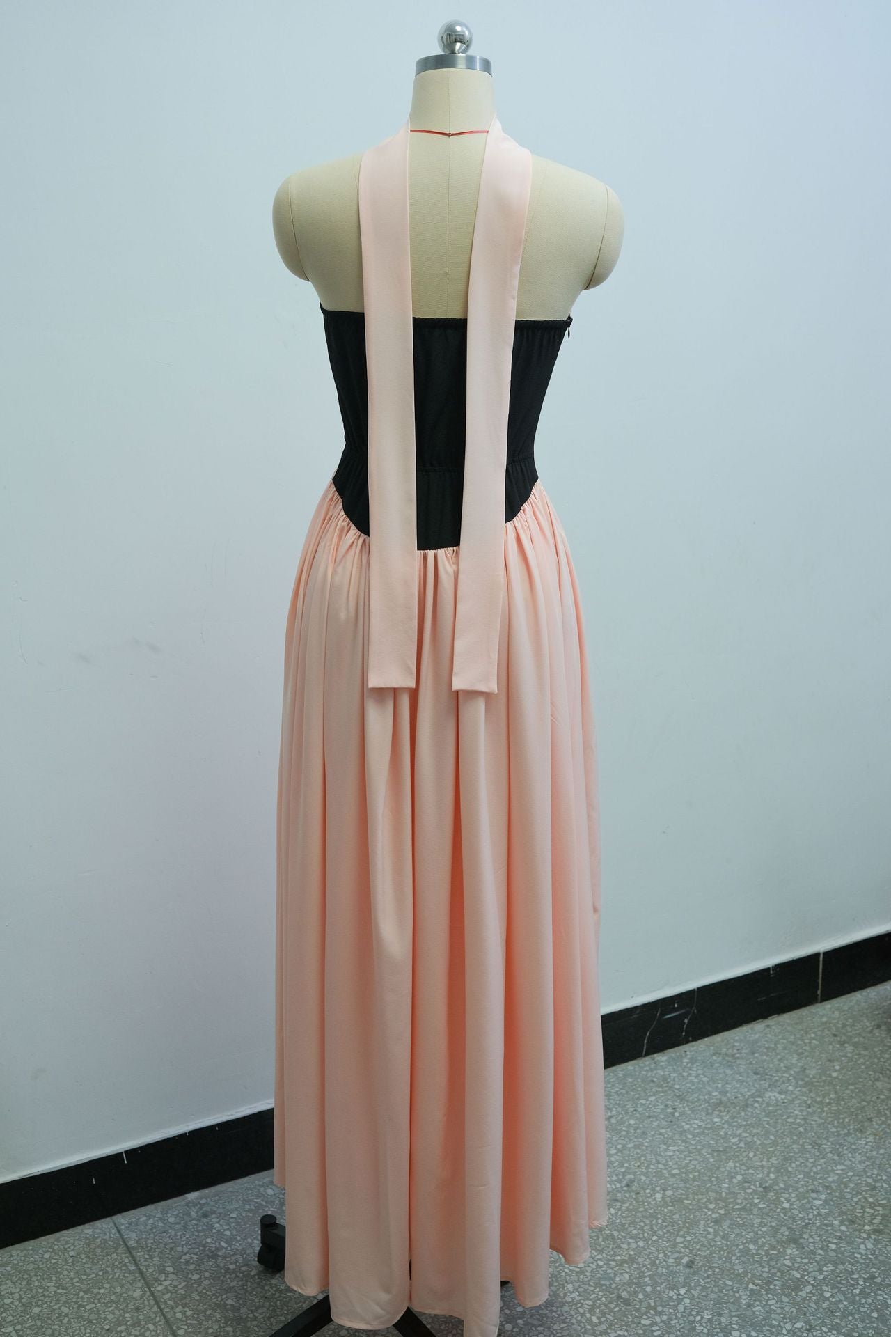 Women Summer Strapless Color Block Pleated Dress 6