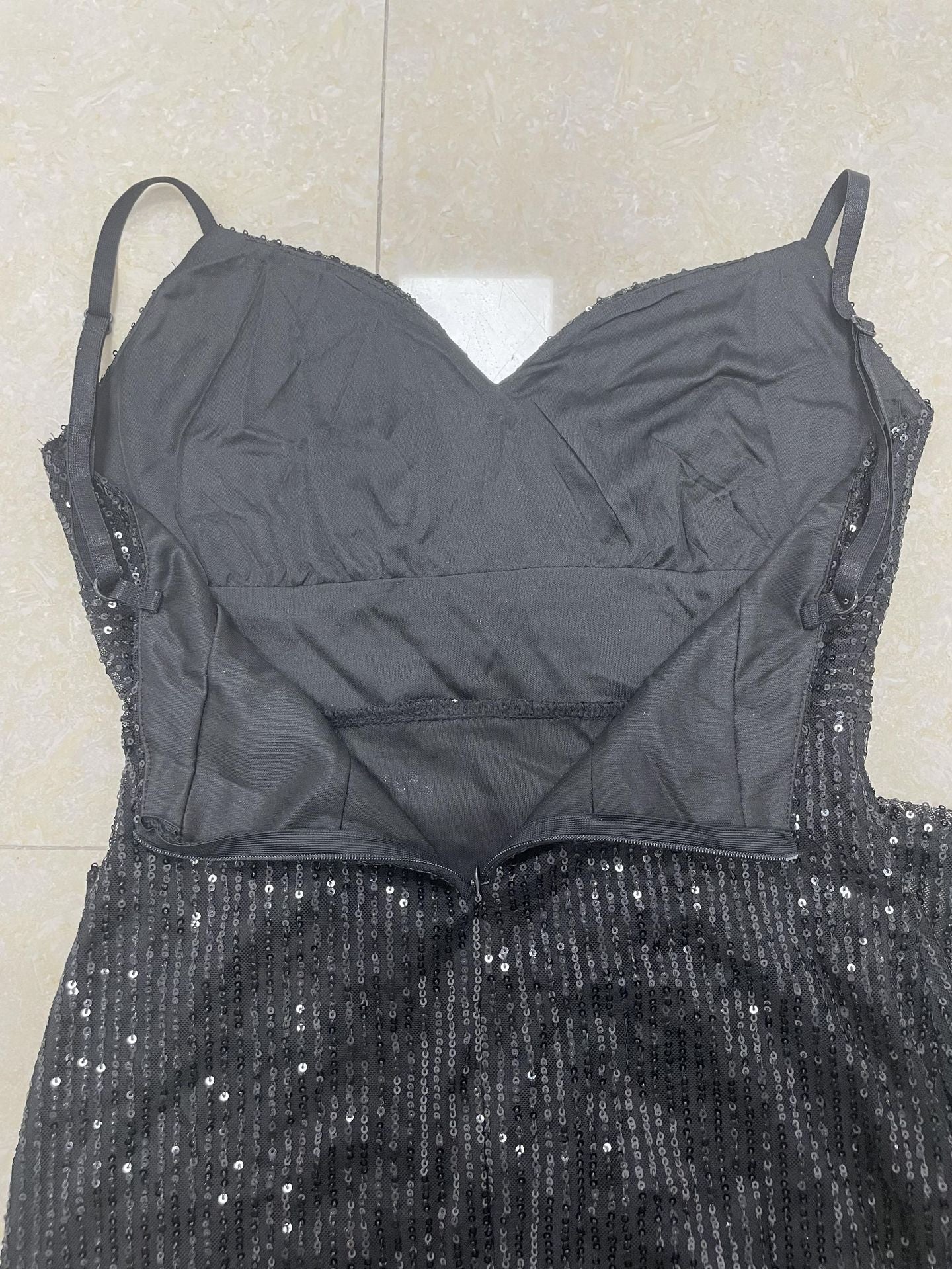Women's Summer Slit Low Back Dress Sequined Sleeveless Suspender Dress 27