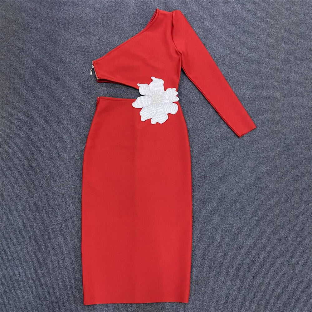 Spring & Summer Fashion Sexy One-Shoulder Floral Bandage Dress 4