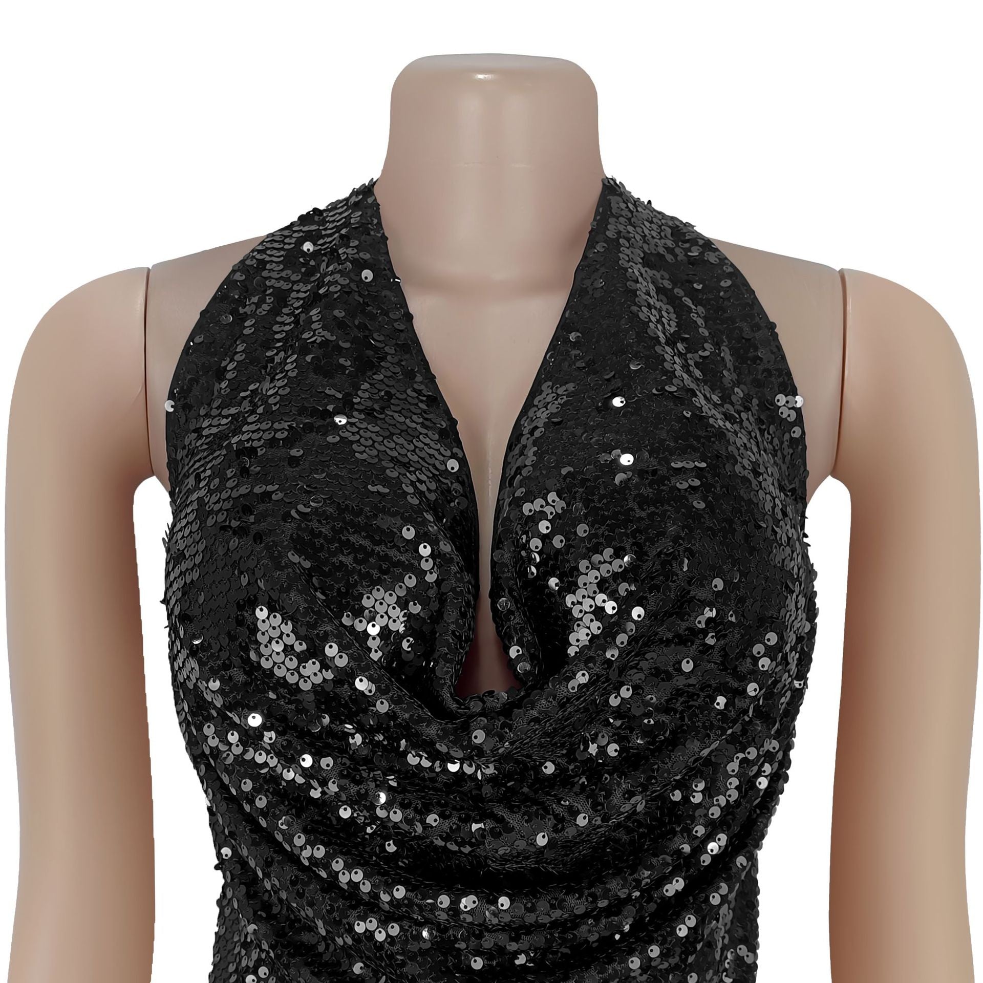 Fashion Women's Sexy Low Back Sequin Top Short Skirt Two-Piece Set 14