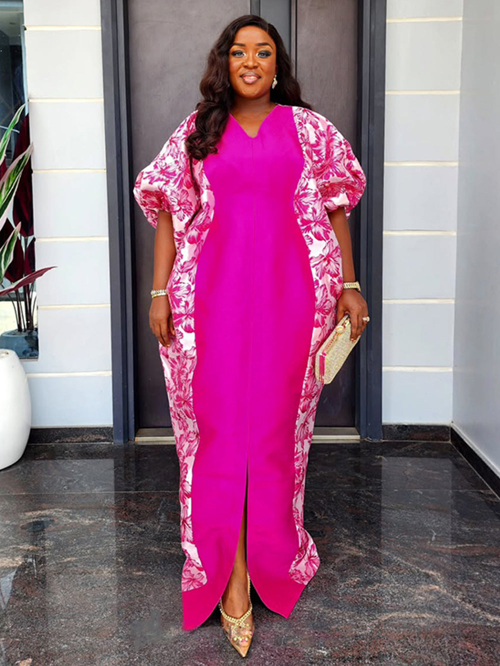 Plus Size Women's Robe African Color Block Print Dress 9