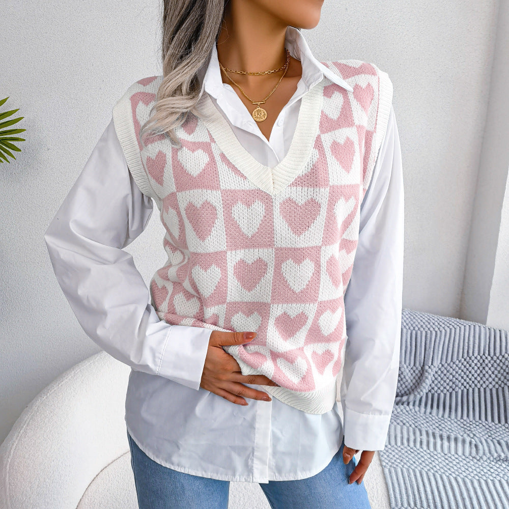 Fall/Winter Preppy Heart Print Knitting Vest Sweater Vest 6