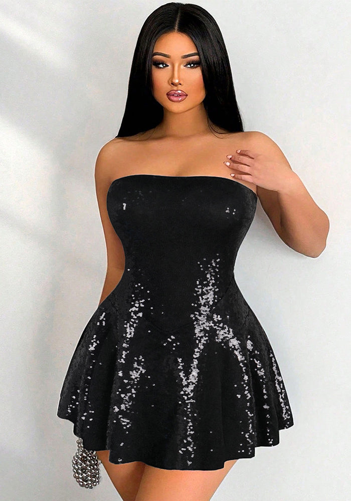 Women sleeveless Strapless sequin dress