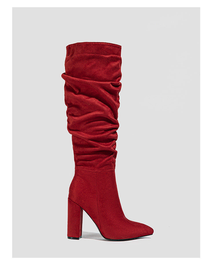 Women high-heeled suede wrinkled high-cut boots 16