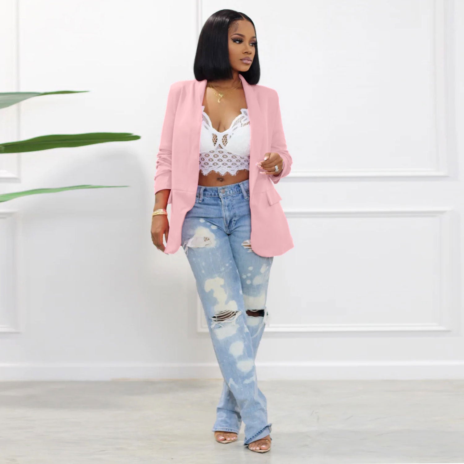 Women Fall/Winter Solid Long Sleeve Casual Blazer 6