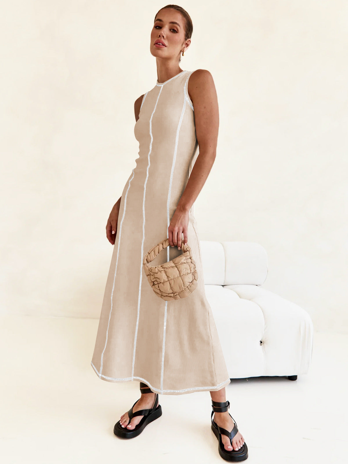 Round Neck Sleeveless A-Line Knitted Long Dress 9