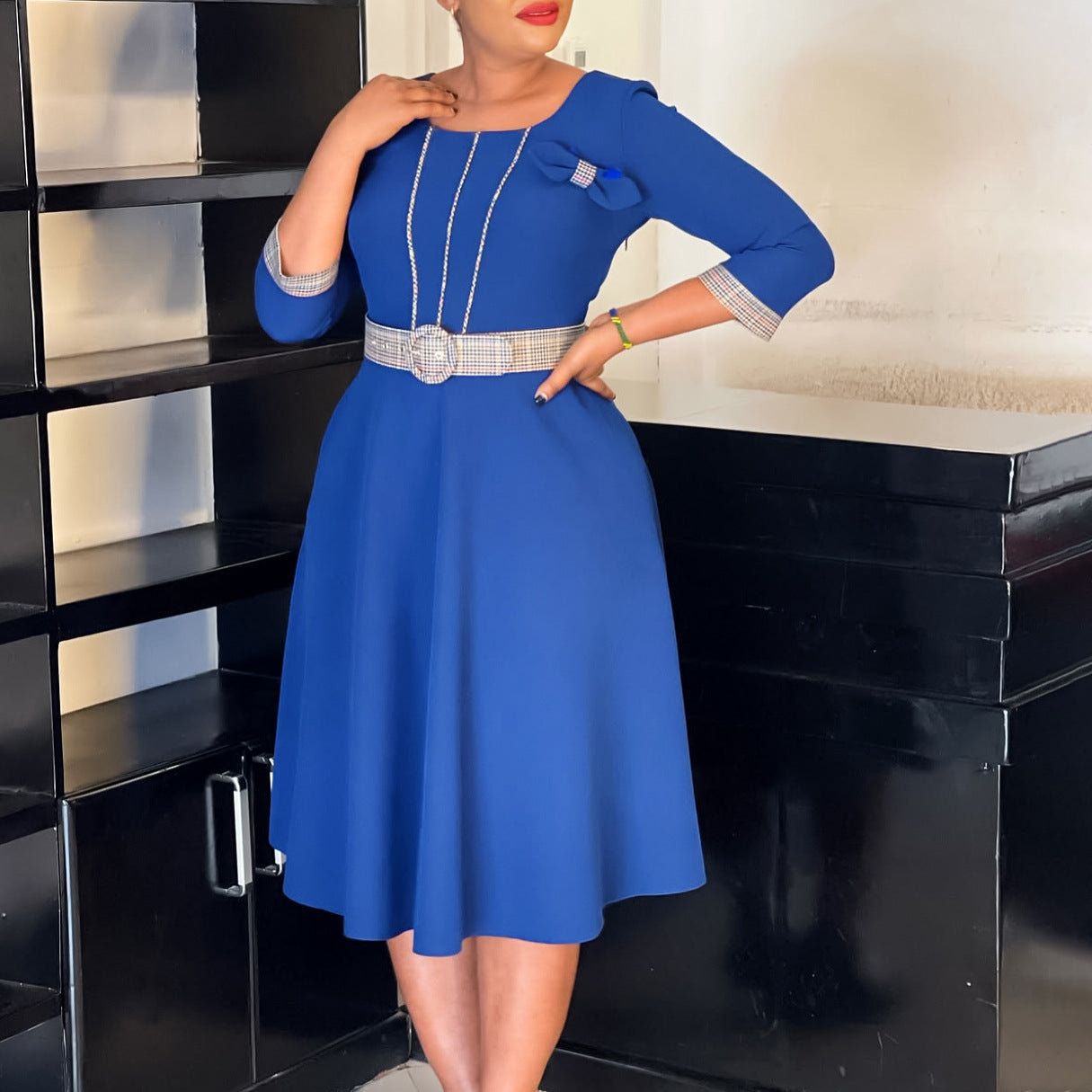 Women Elegant Round Neck Patchwork African Dress