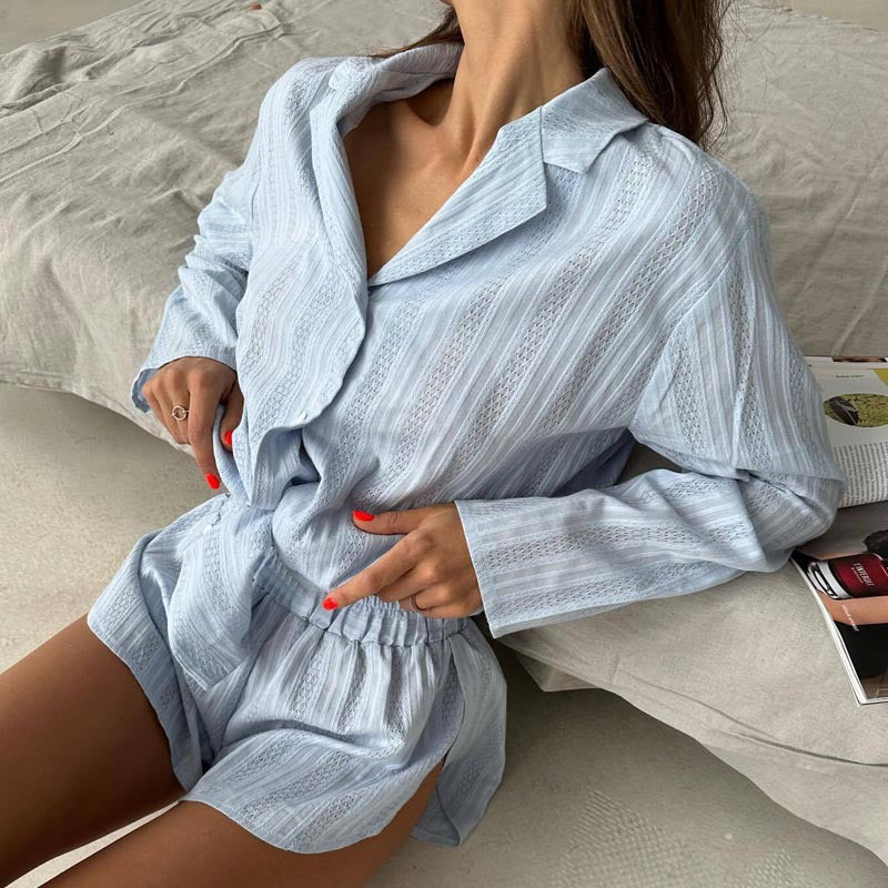 Autumn Women's Fashion Solid Color Shorts & Shirt Casual Home/Outdoor Wear Set 3