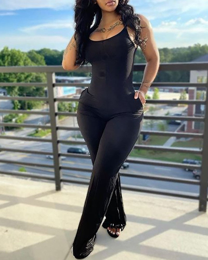 Printed Solid Color Straps Jumpsuit 5