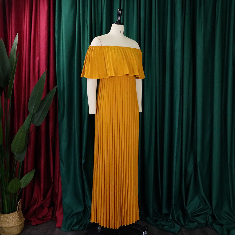 Women Sexy Off Shoulder Off Shoulder Pleated Maxi Dress 17