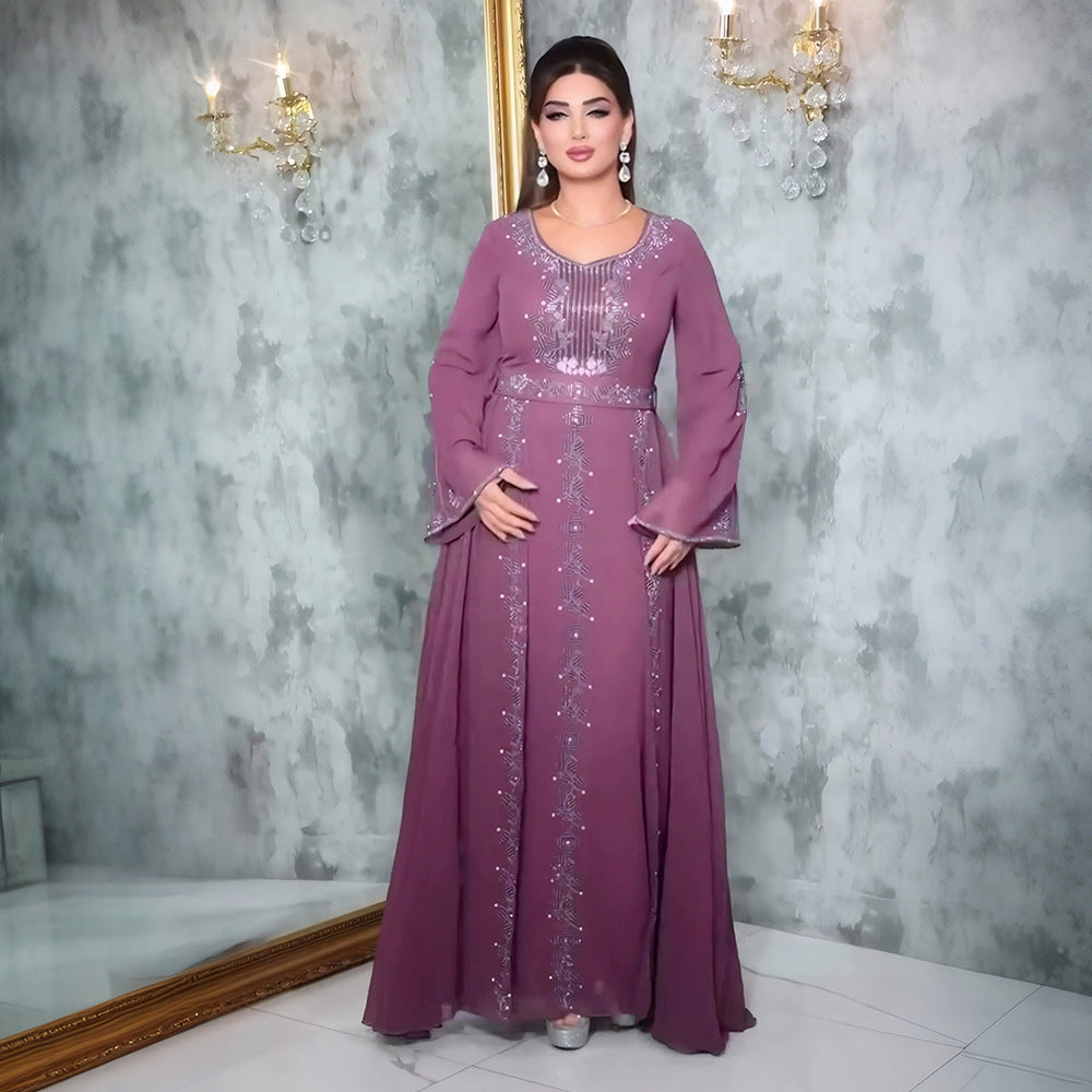 Plus Size Women elegant Beaded Muslim dress 3