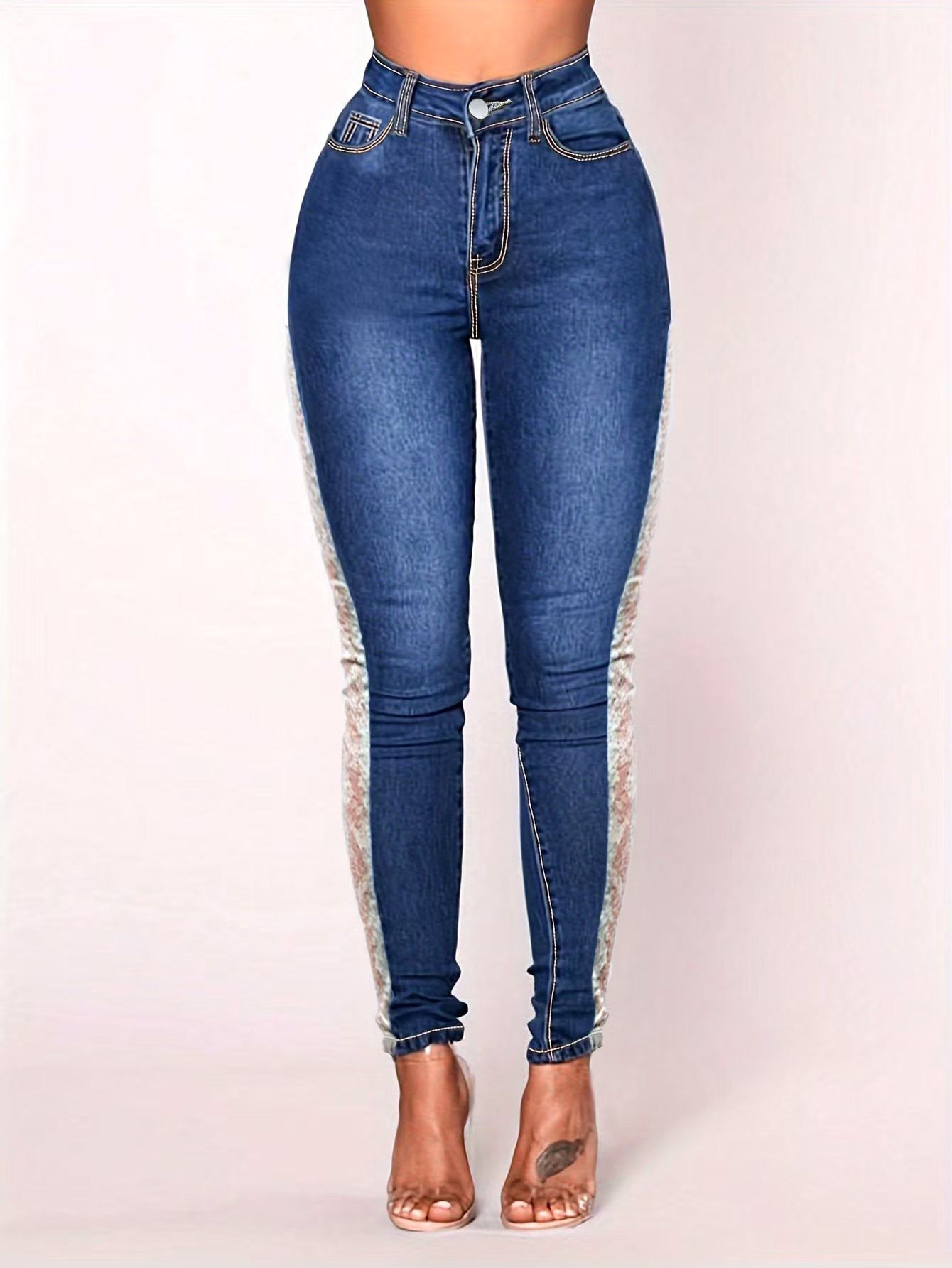 Women Sexy Lace Denim Pants 4