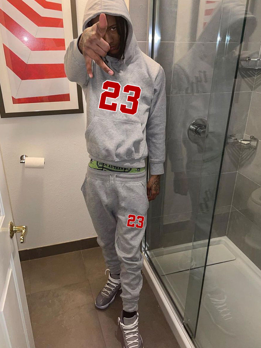 Spring And Winter Print Loose Men's Hoodies Pants Set 3