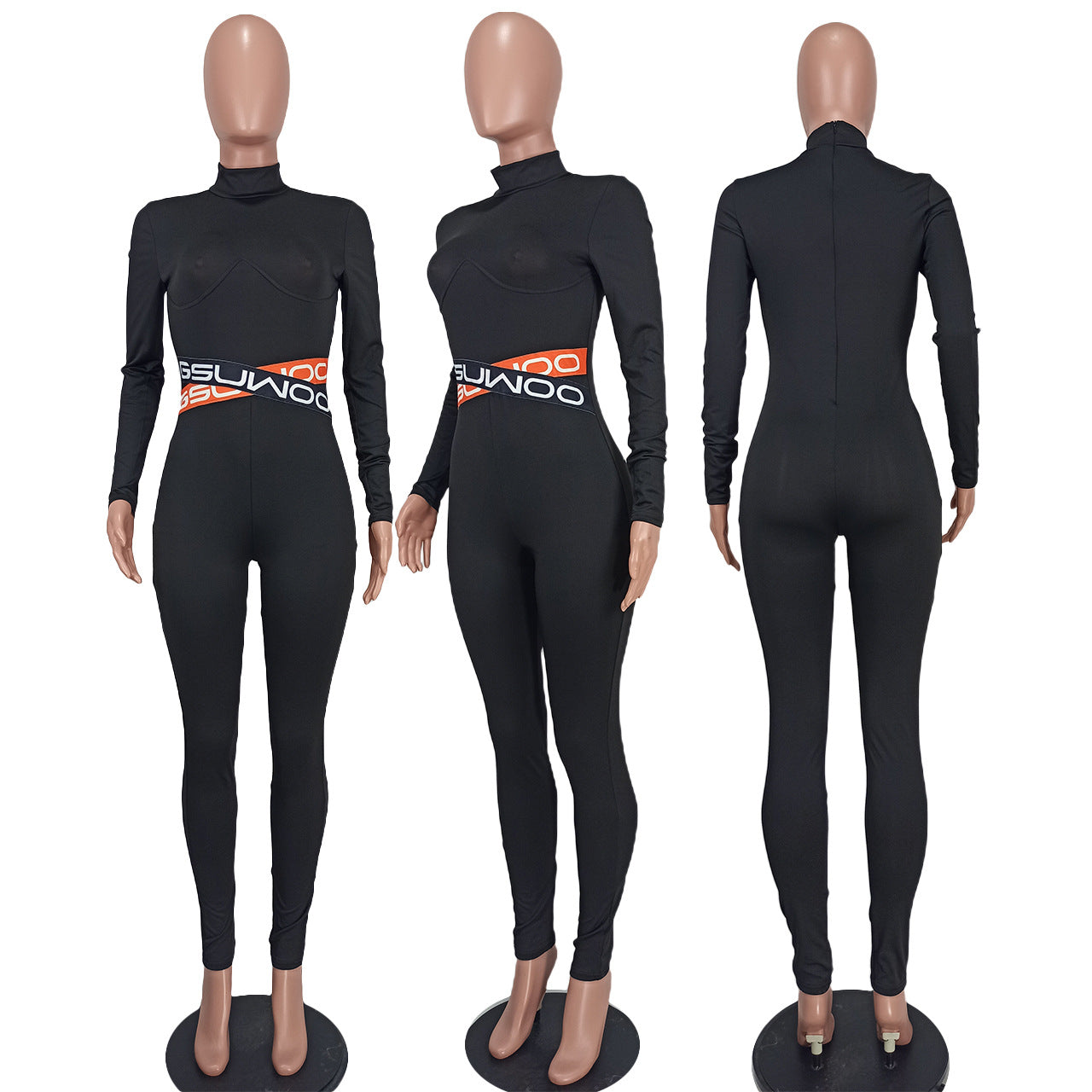 Women Sexy Letter Print Solid Color Long Sleeve Jumpsuit 18