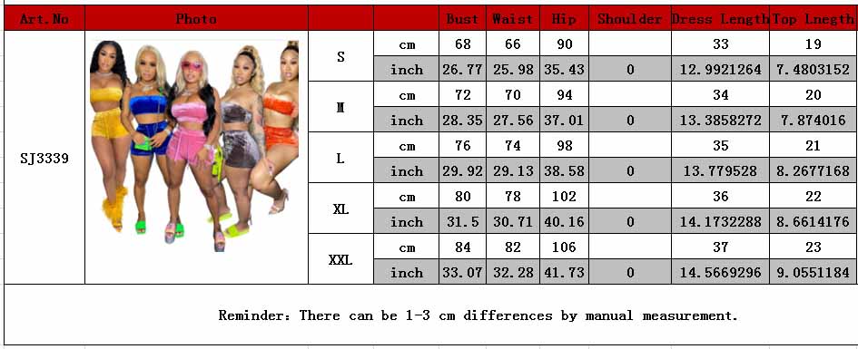 Women's Fashion Short SleeveVelvet Strapless Two Piece Shorts Set 19