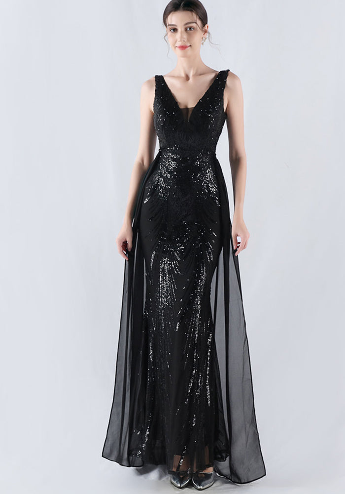 Elegant Sequin Rhinestone Chain Evening Dress