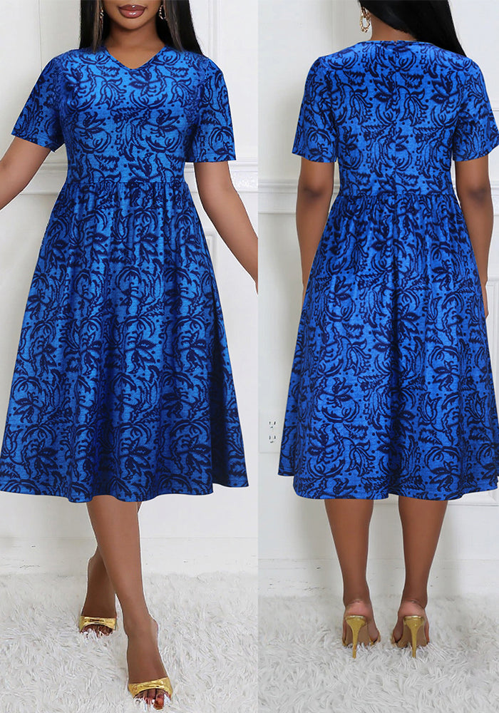 Plus Size Women Elegant V-neck Short Sleeve Maxi Dress