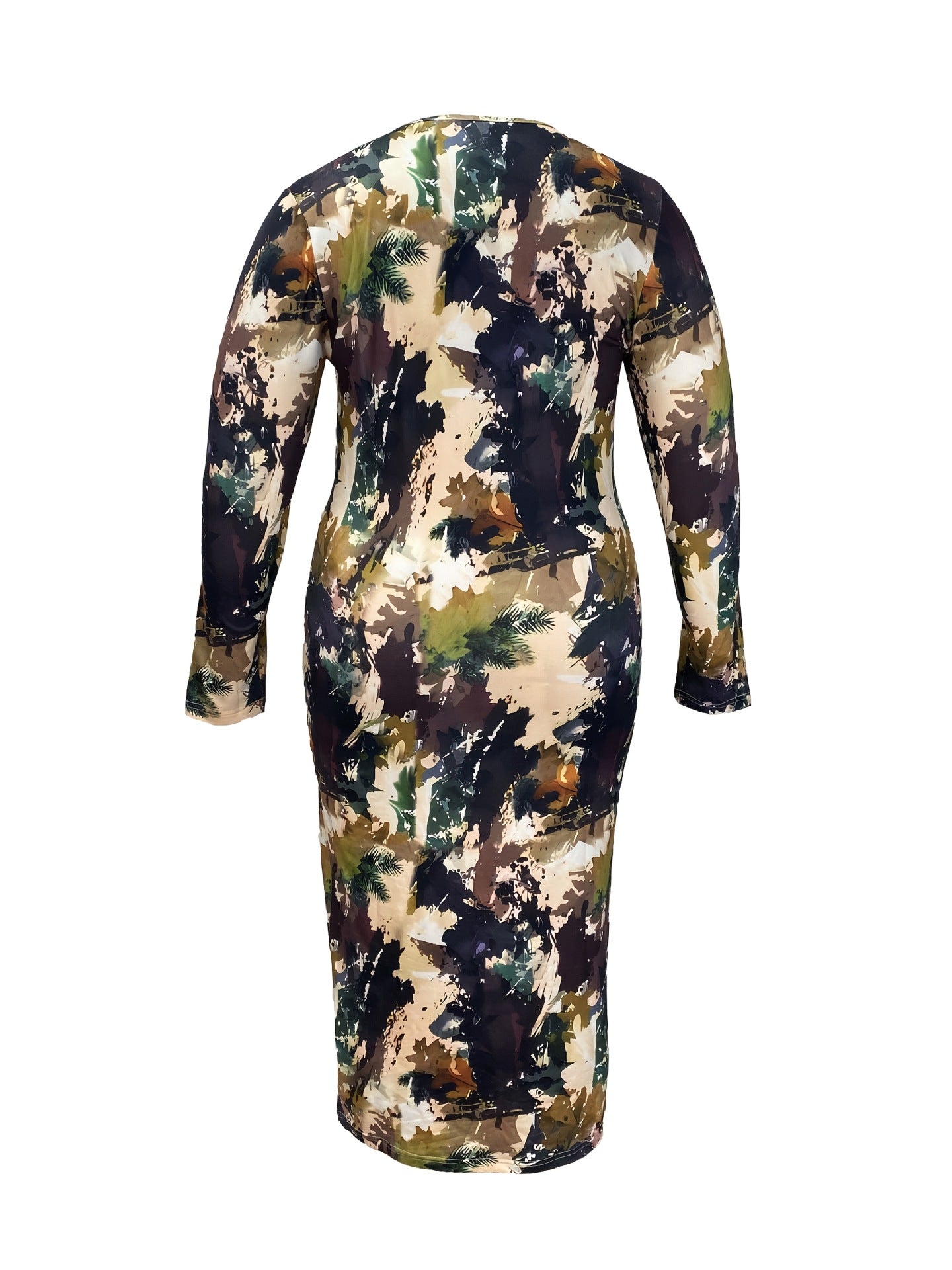 Women Printed V-Neck Long Sleeve Sexy Bodycon Dress 9