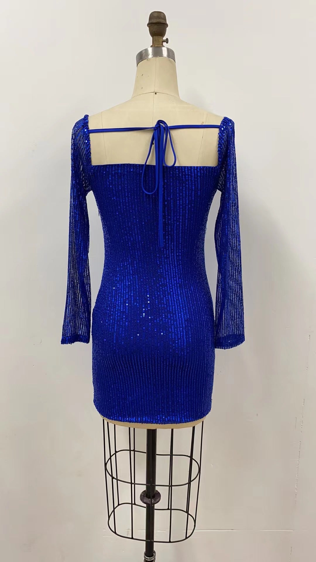 Sexy Long Sleeve Solid Color Sequin Evening Dress Slim Bodycon Dress 35