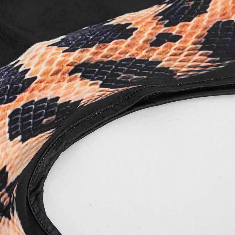 Summer Round Neck Sleeveless Snake Print Hollow Split Long Dress 12