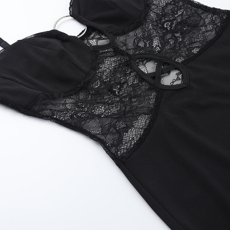 Spring Sexy Lace Patchwork Strap Short Dress 14