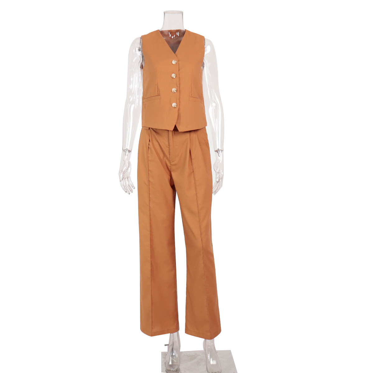 Women Casual Single-Breasted Vest + Pants Two-Piece Set 12