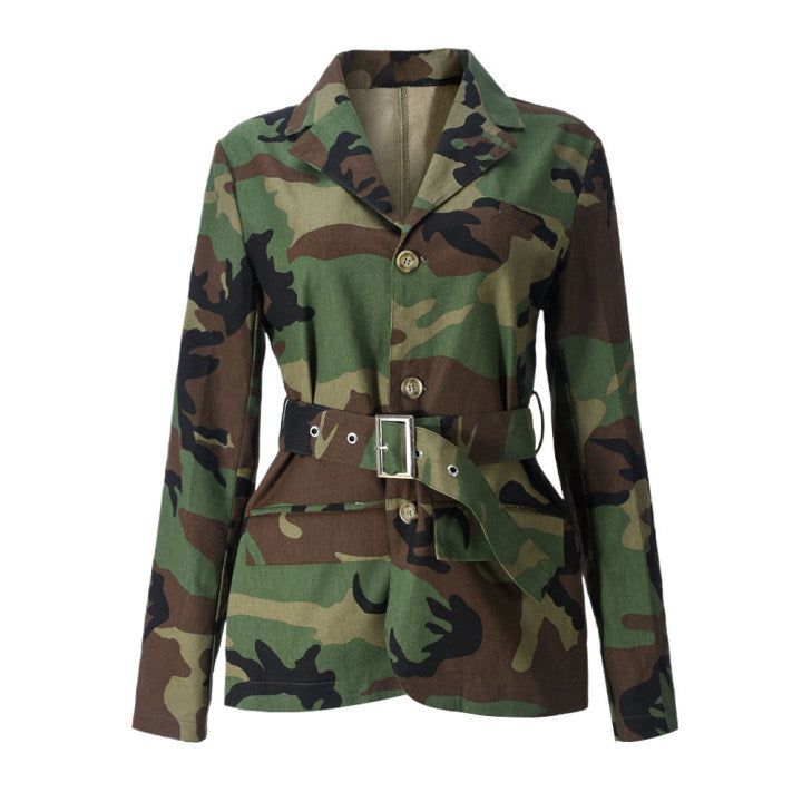 Women Autumn/Winter Camouflage Belted Jacket 5