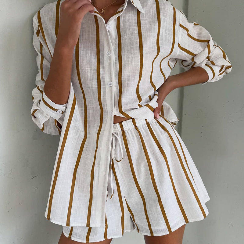Casual Striped Shirt & Shorts Two-Piece Set