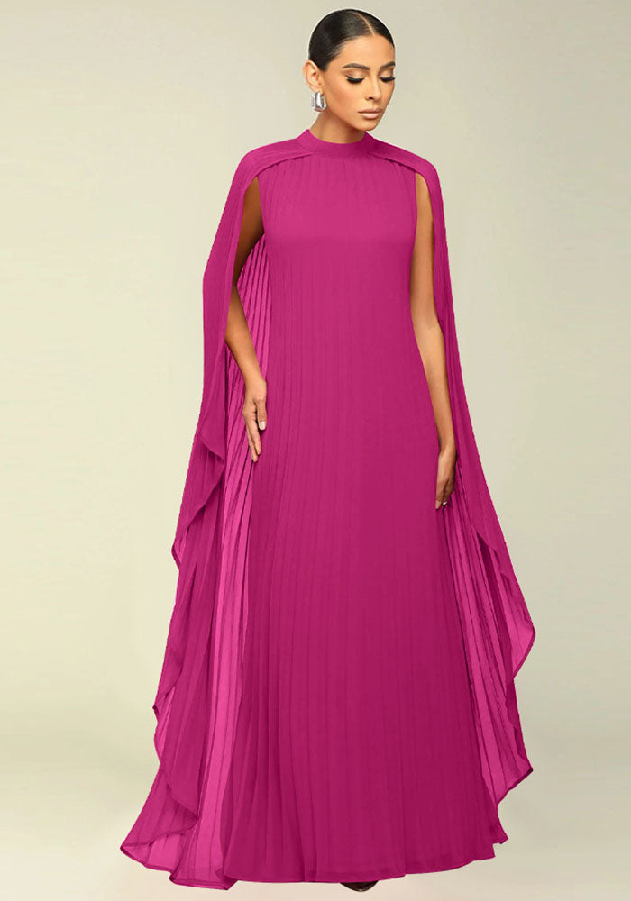 Fashion Women's Solid Color Chiffon Long Pleated Dress 3