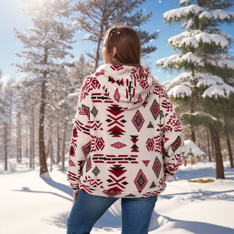 Autumn Winter Plus Size Hooded Top Women's Pocket Fluffy Hoodies 5