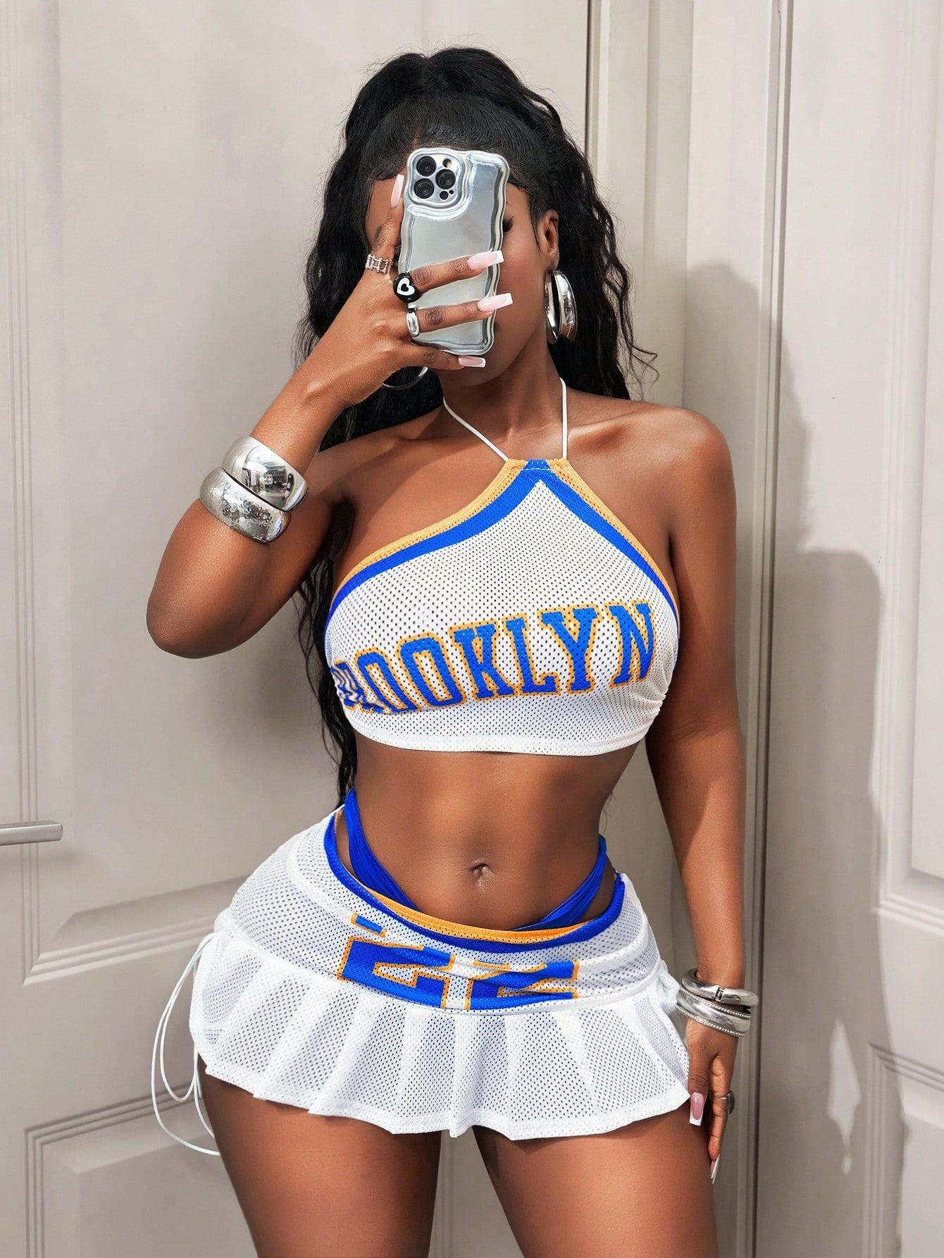 Women's Fashion Halter Neck Lace-Up Crop Top & Printed Mini Skirt Set 3