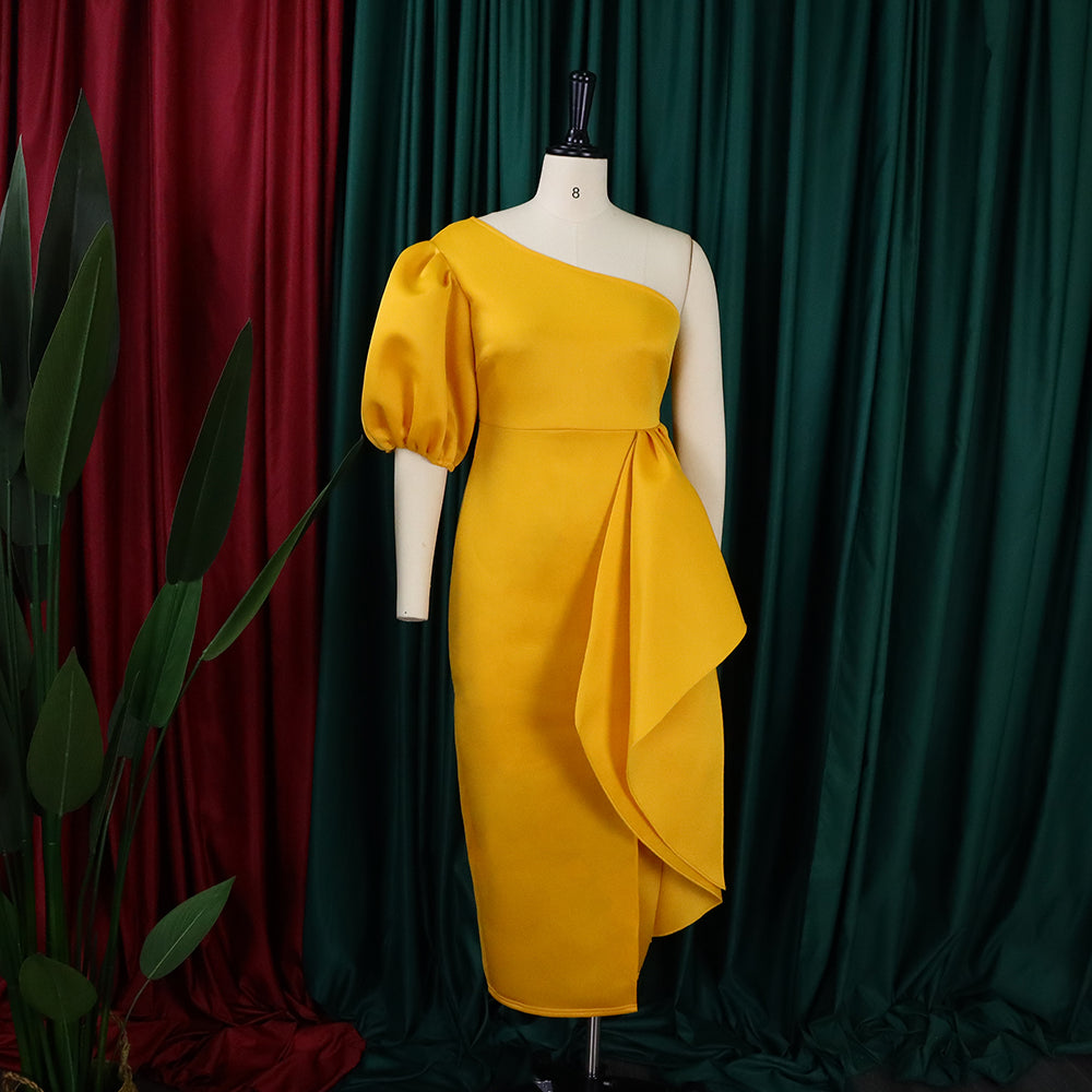 Women Summer Puff Sleeve Formal Party Slit Gown Dress 15