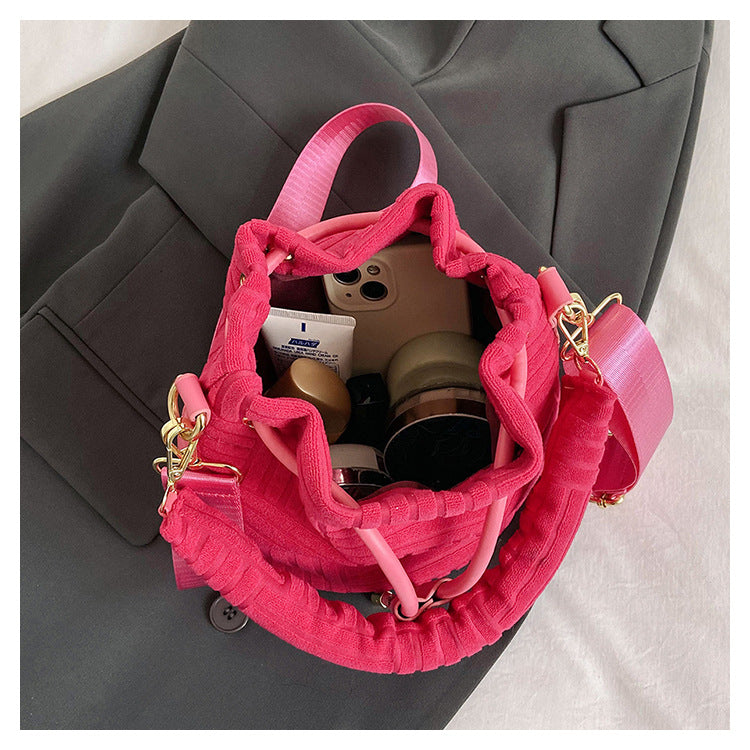 Women Flannel Bucket Bag Single Shoulder Crossbody Bag 19