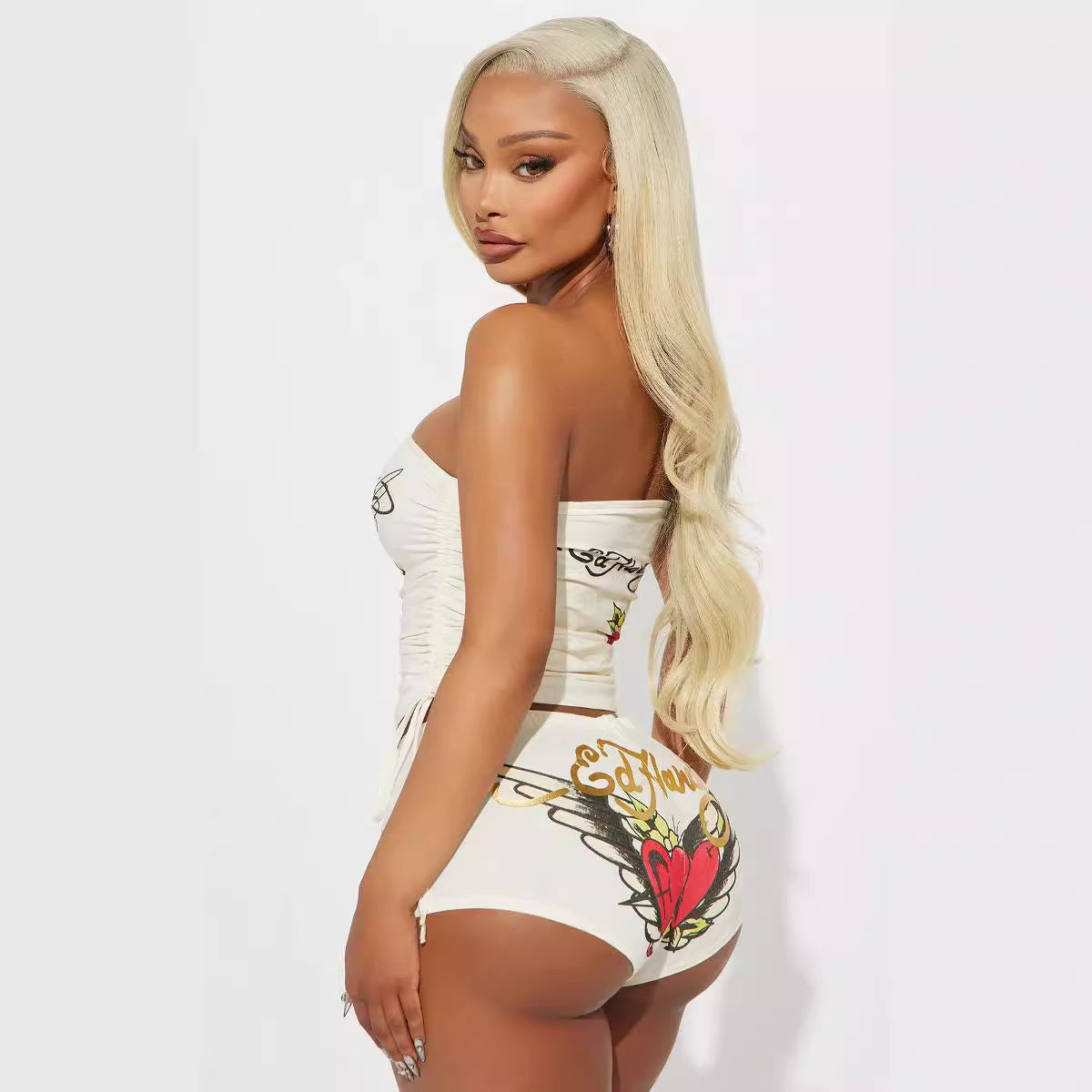 Women Print Chest wrap Top and shorts two-piece set 13