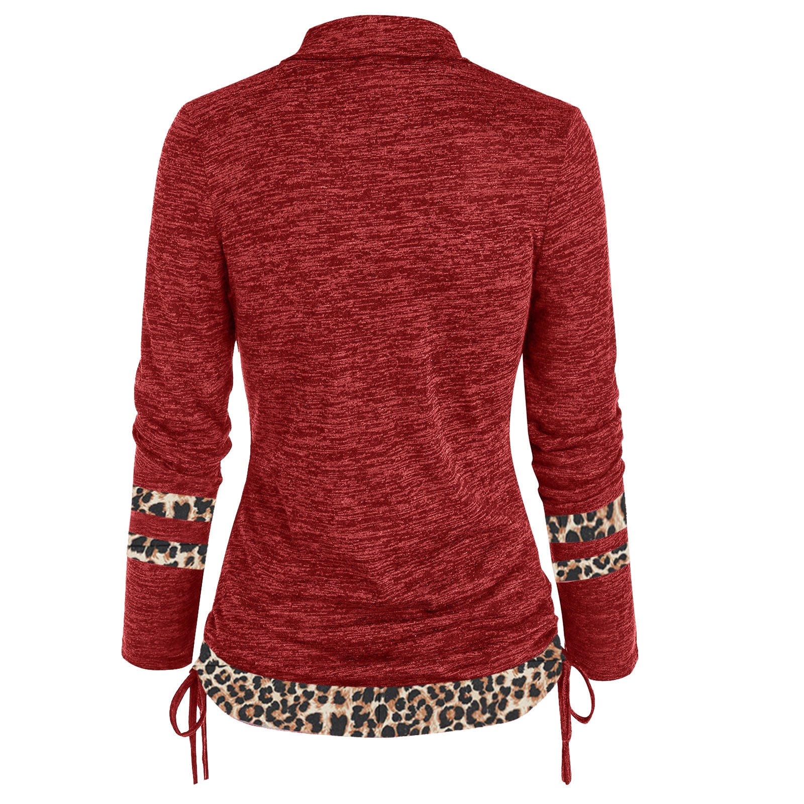 Women Leopard Patchwork Long Sleeve Loose Pleated Top 18