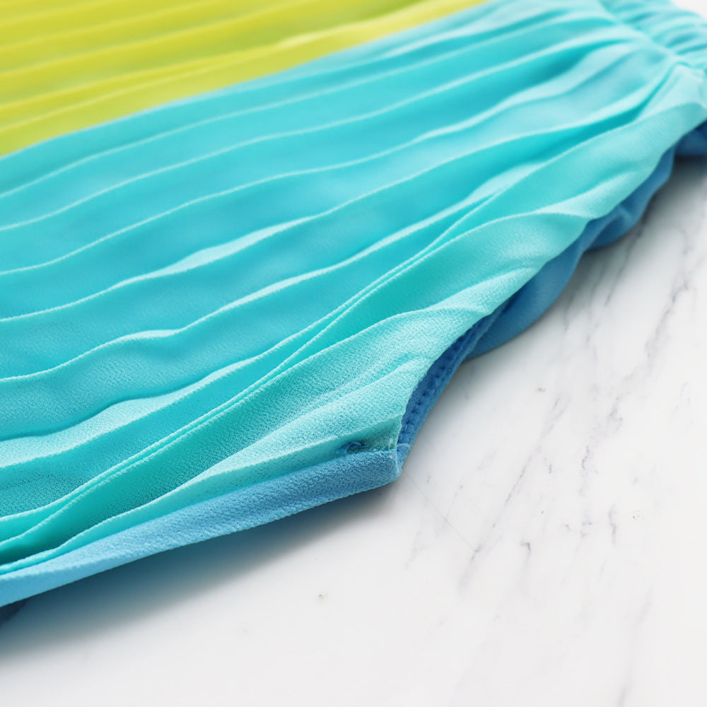 Women Sleeveless Backless Loose Pleated Dress 13