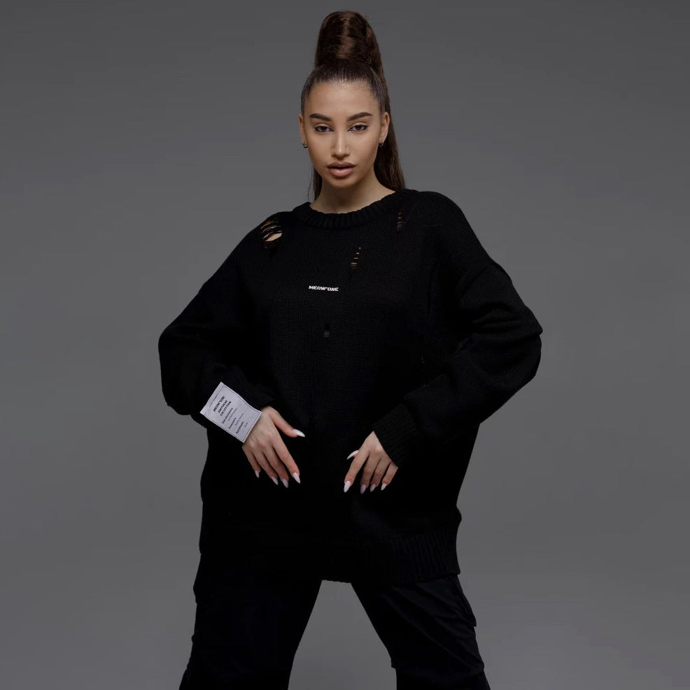 Ripped Sweater Autumn Winter Women's Loose Casual Knitting Top