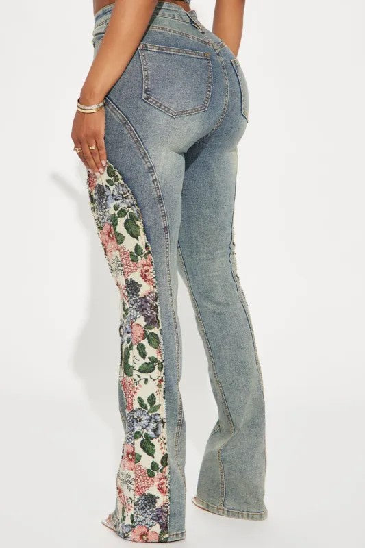 Patchwork Floral Denim Bell Bottom Pants 10