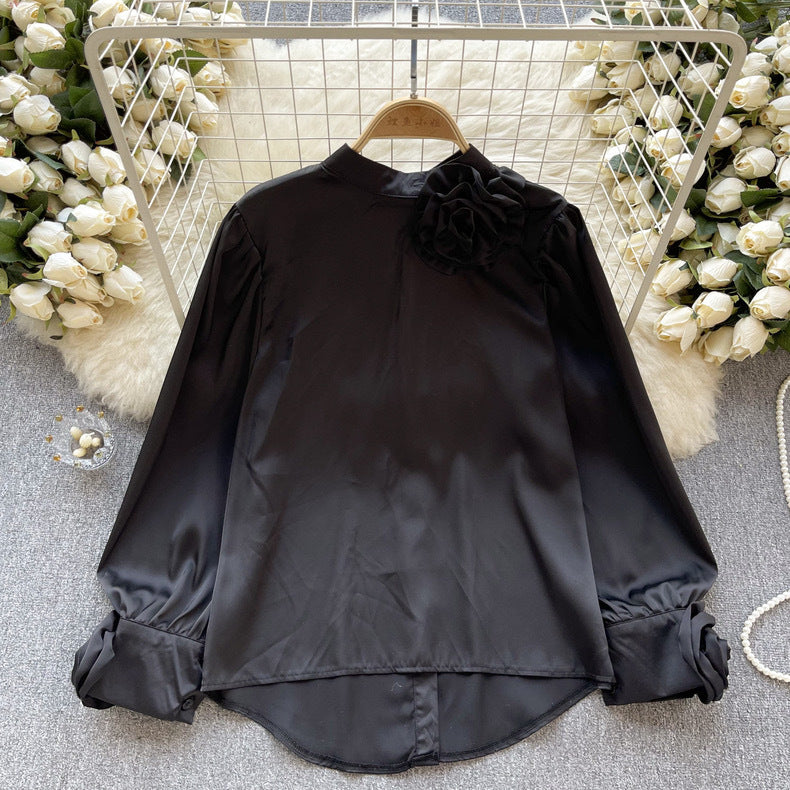 Women French Long Sleeve Chic Satin Shirt 13